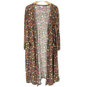Lularoe L Large Sweater Sarah Duster Open Front Cardigan Floral Gray Fall Orange